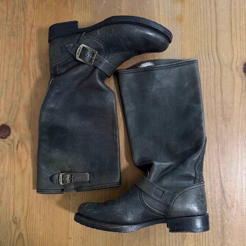 Frye Veronica Slouch Black Leather Moto Engineer Boots Women 8.5 B 77609